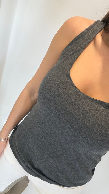 CHARCOAL MARL GREY CAMI VEST TOP - BESTSELLER