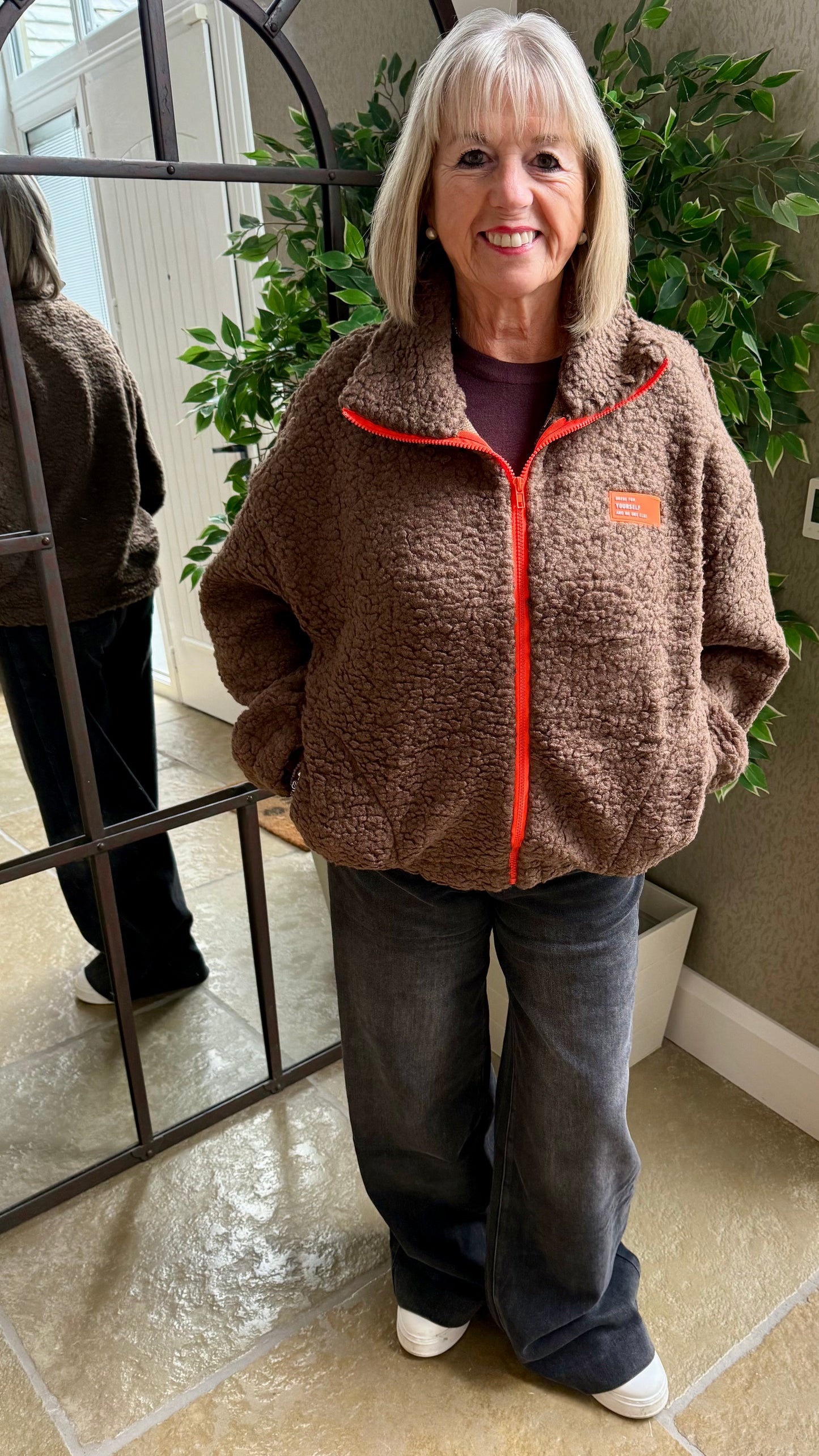 CHOCOLATE BORG FLEECE JACKET WITH ORANGE ZIP