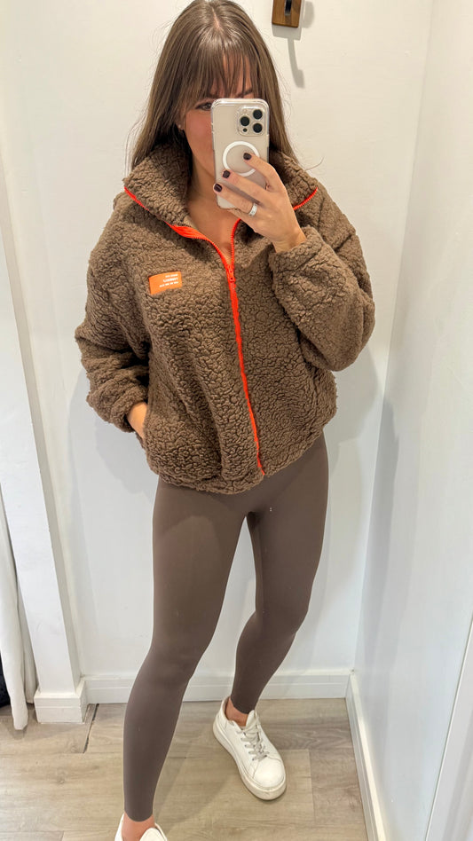 CHOCOLATE BORG FLEECE JACKET WITH ORANGE ZIP