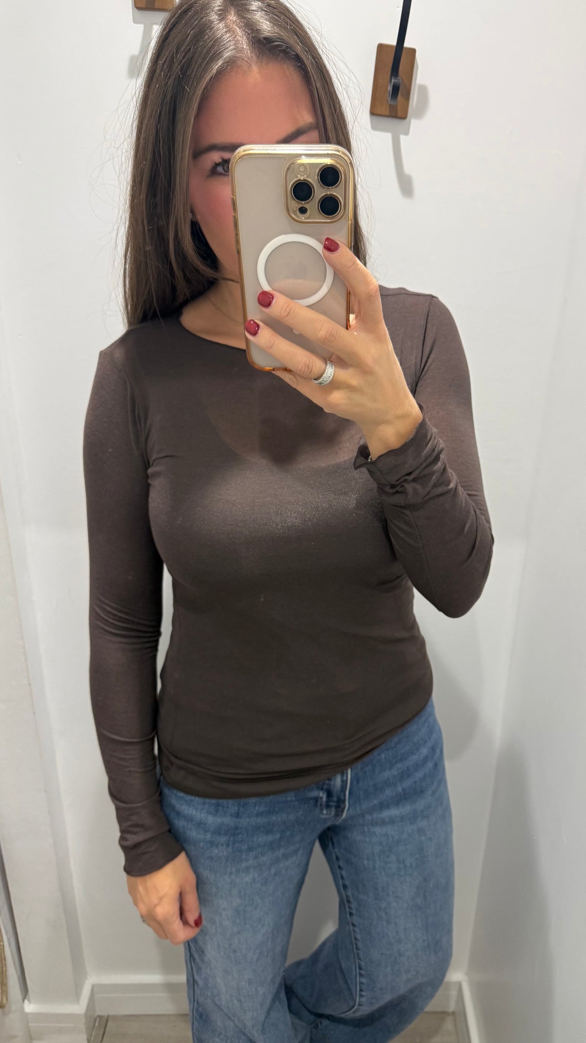 CHOCOLATE BROWN 10% CASHMERE MIX LONG SLEEVE TOP