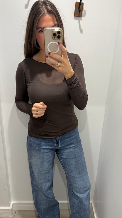 CHOCOLATE BROWN 10% CASHMERE MIX LONG SLEEVE TOP