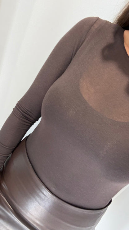 CHOCOLATE BROWN 10% CASHMERE MIX LONG SLEEVE TOP