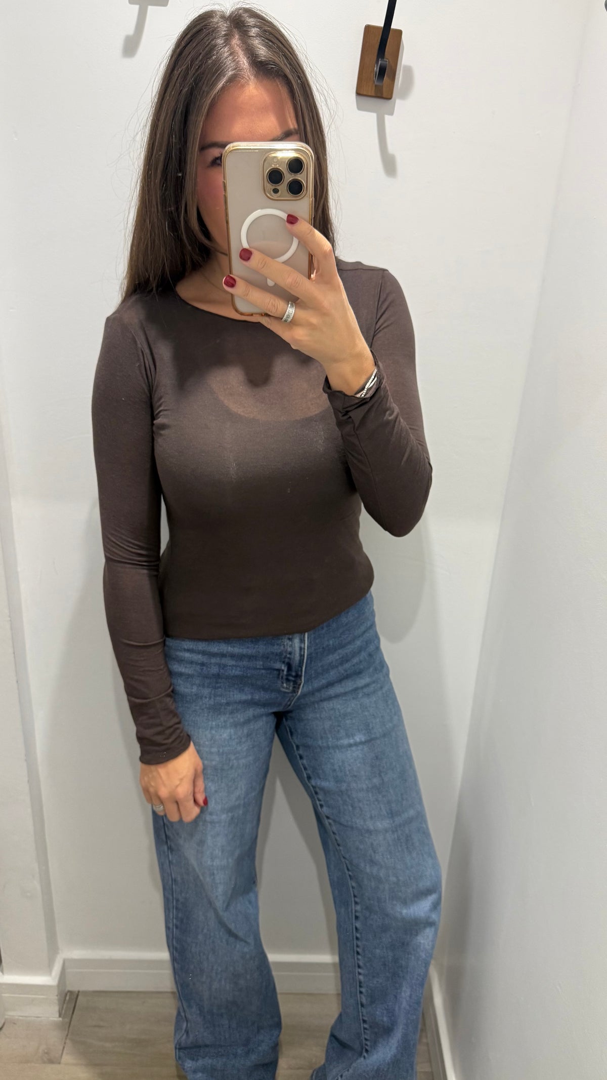CHOCOLATE BROWN 10% CASHMERE MIX LONG SLEEVE TOP