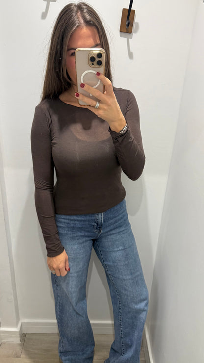 CHOCOLATE BROWN 10% CASHMERE MIX LONG SLEEVE TOP