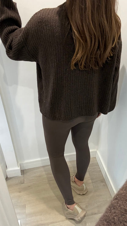 CHOCOLATE BROWN CHUNKY ZIP THROUGH KNIT CARDIGAN