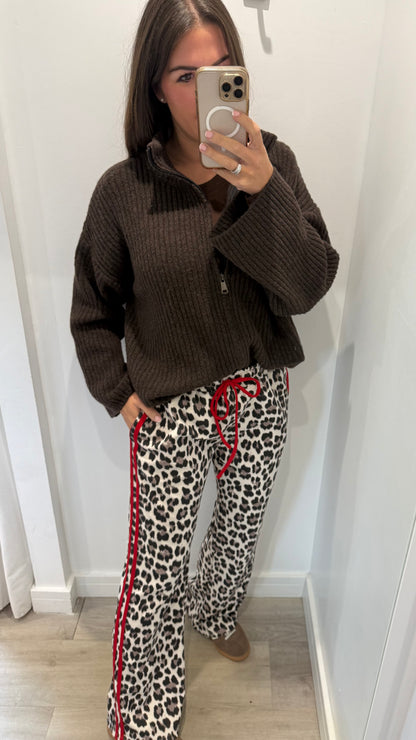 CHOCOLATE BROWN CHUNKY ZIP THROUGH KNIT CARDIGAN