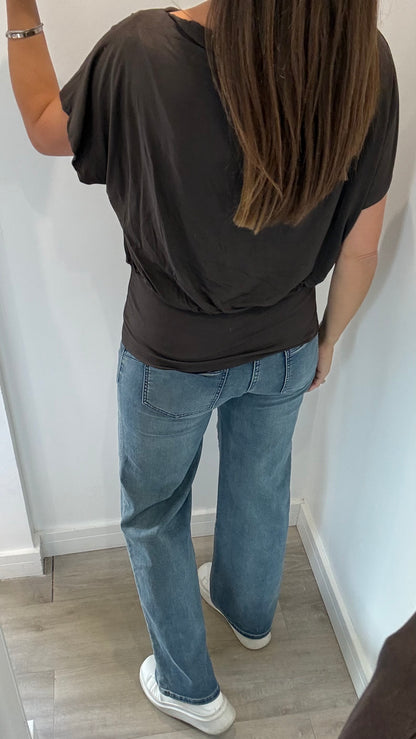CHOCOLATE BROWN JERSEY BATWING TOP
