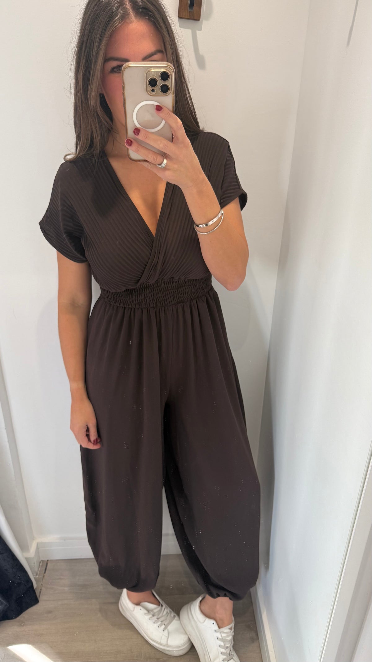 CHOCOLATE BROWN RIBBED HAREM JUMPSUIT