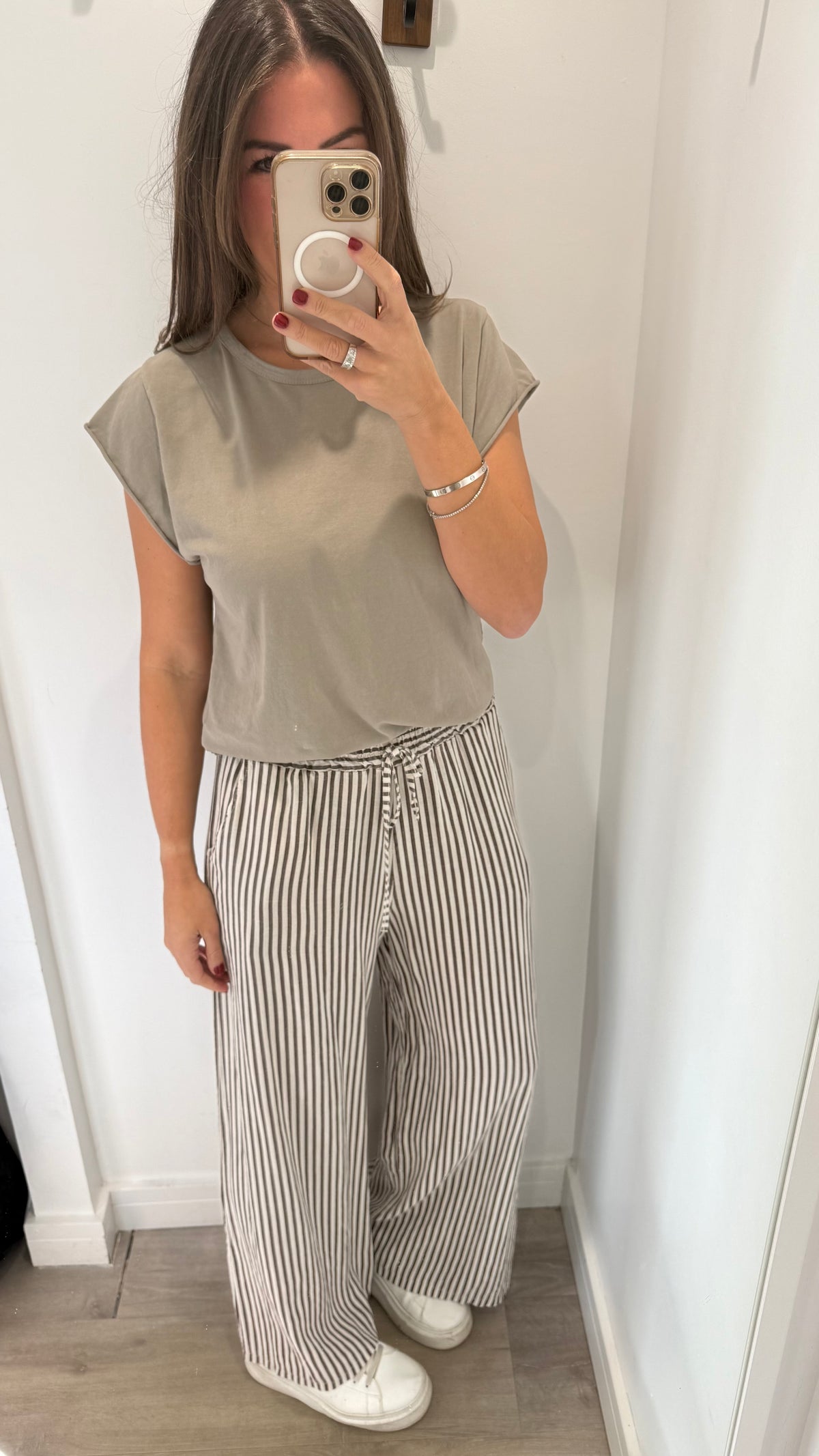 CHOCOLATE BROWN & WHITE STRIPE LINEN TROUSERS