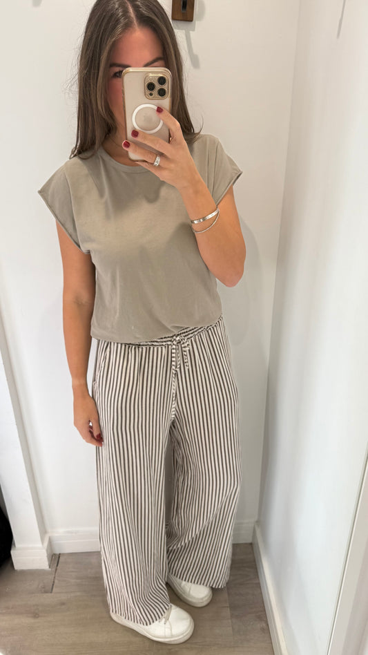 CHOCOLATE BROWN & WHITE STRIPE LINEN TROUSERS