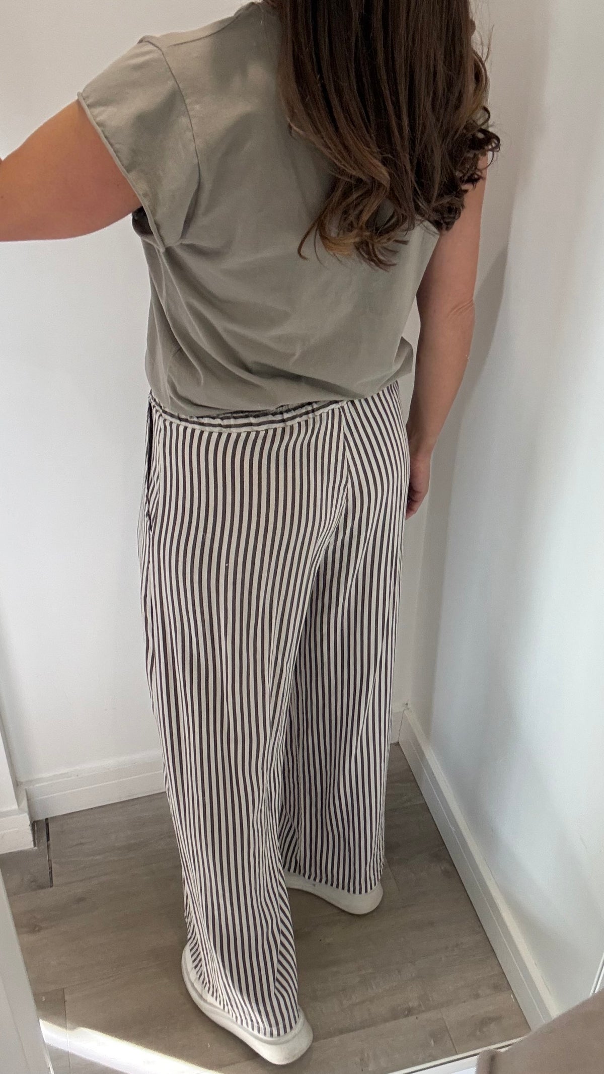 CHOCOLATE BROWN & WHITE STRIPE LINEN TROUSERS