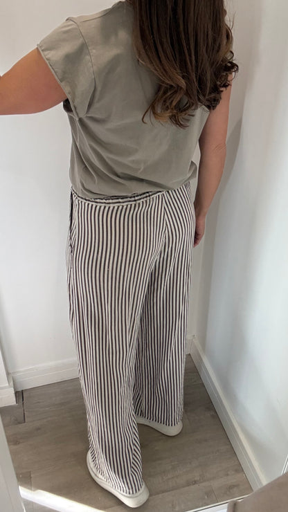 CHOCOLATE BROWN & WHITE STRIPE LINEN TROUSERS