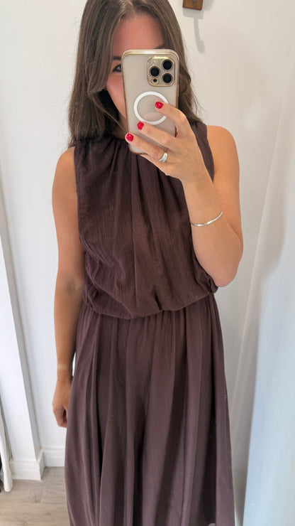 CHOCOLATE ELASTICATED MAXI DRESS