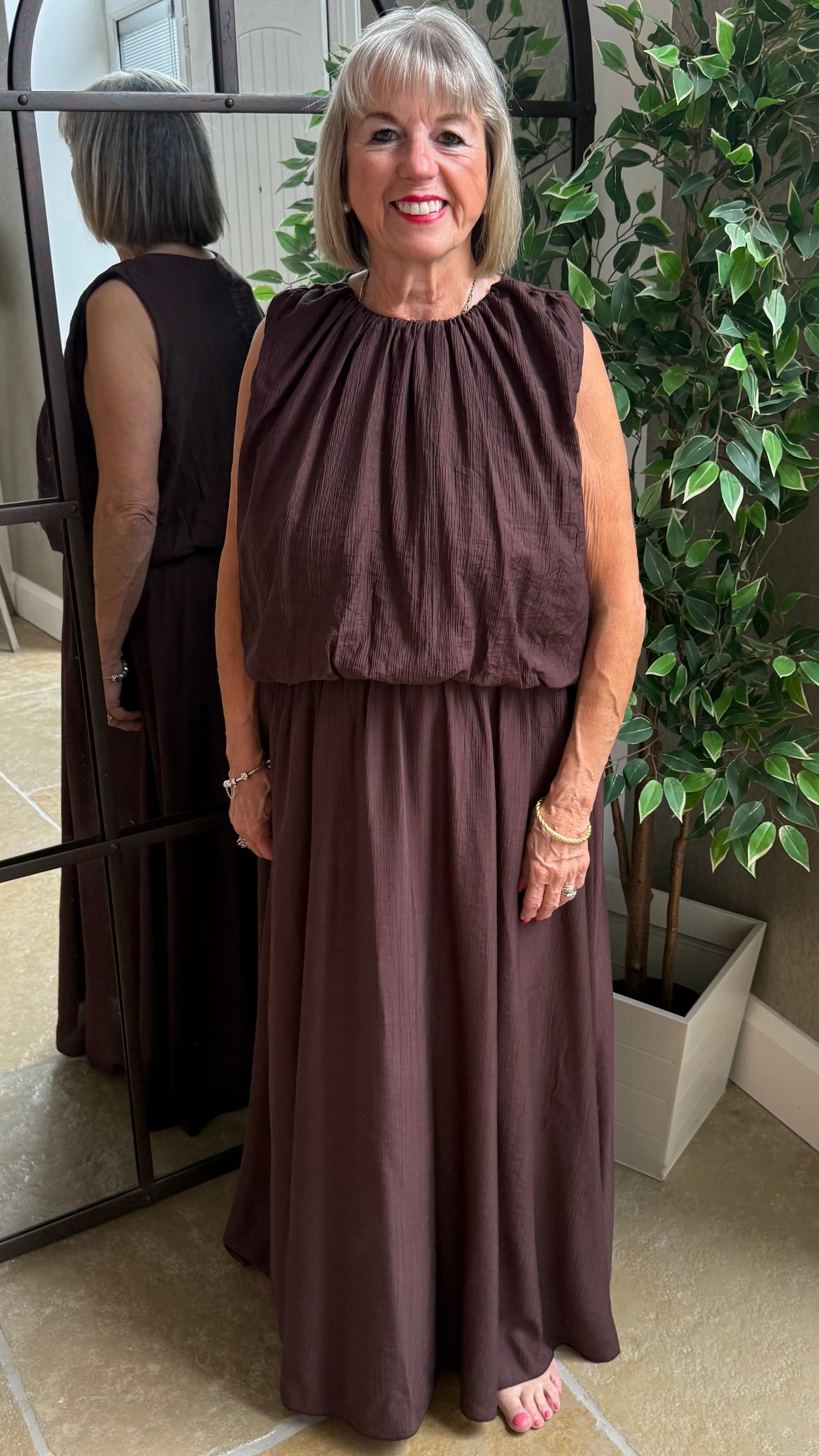CHOCOLATE ELASTICATED MAXI DRESS
