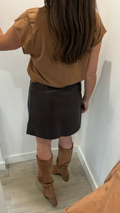 CHOCOLATE PU MINI SKIRT