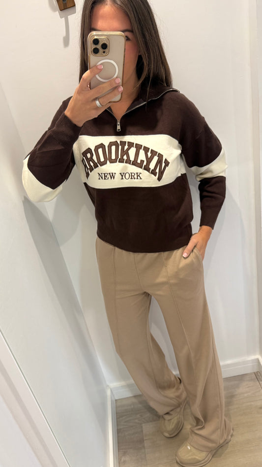 CHOCOLATE & CREAM BROOKLYN HALF ZIP JUMPER