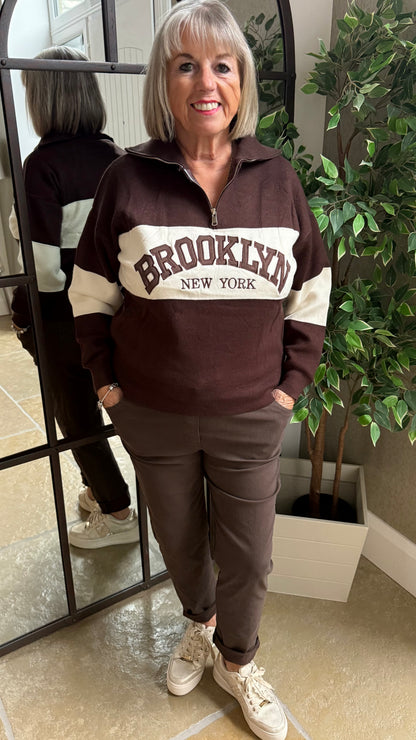 CHOCOLATE & CREAM BROOKLYN HALF ZIP JUMPER