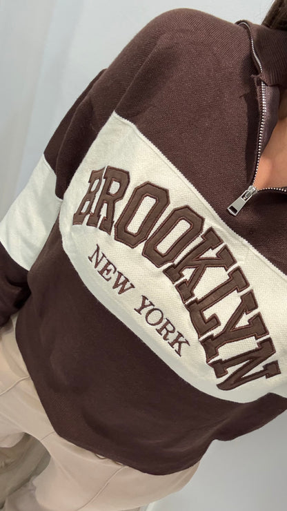 CHOCOLATE & CREAM BROOKLYN HALF ZIP JUMPER