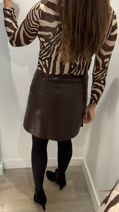 CHOCOLATE & NUDE ZEBRA PRINT CASHMERE MIX TOP