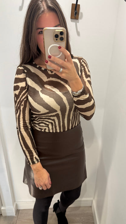 CHOCOLATE & NUDE ZEBRA PRINT CASHMERE MIX TOP