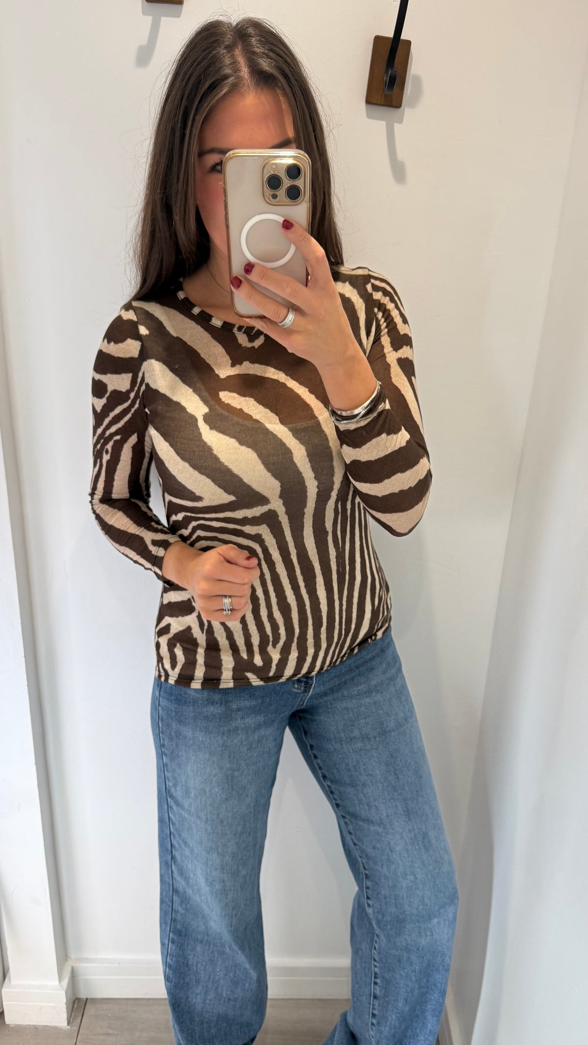CHOCOLATE & NUDE ZEBRA PRINT CASHMERE MIX TOP