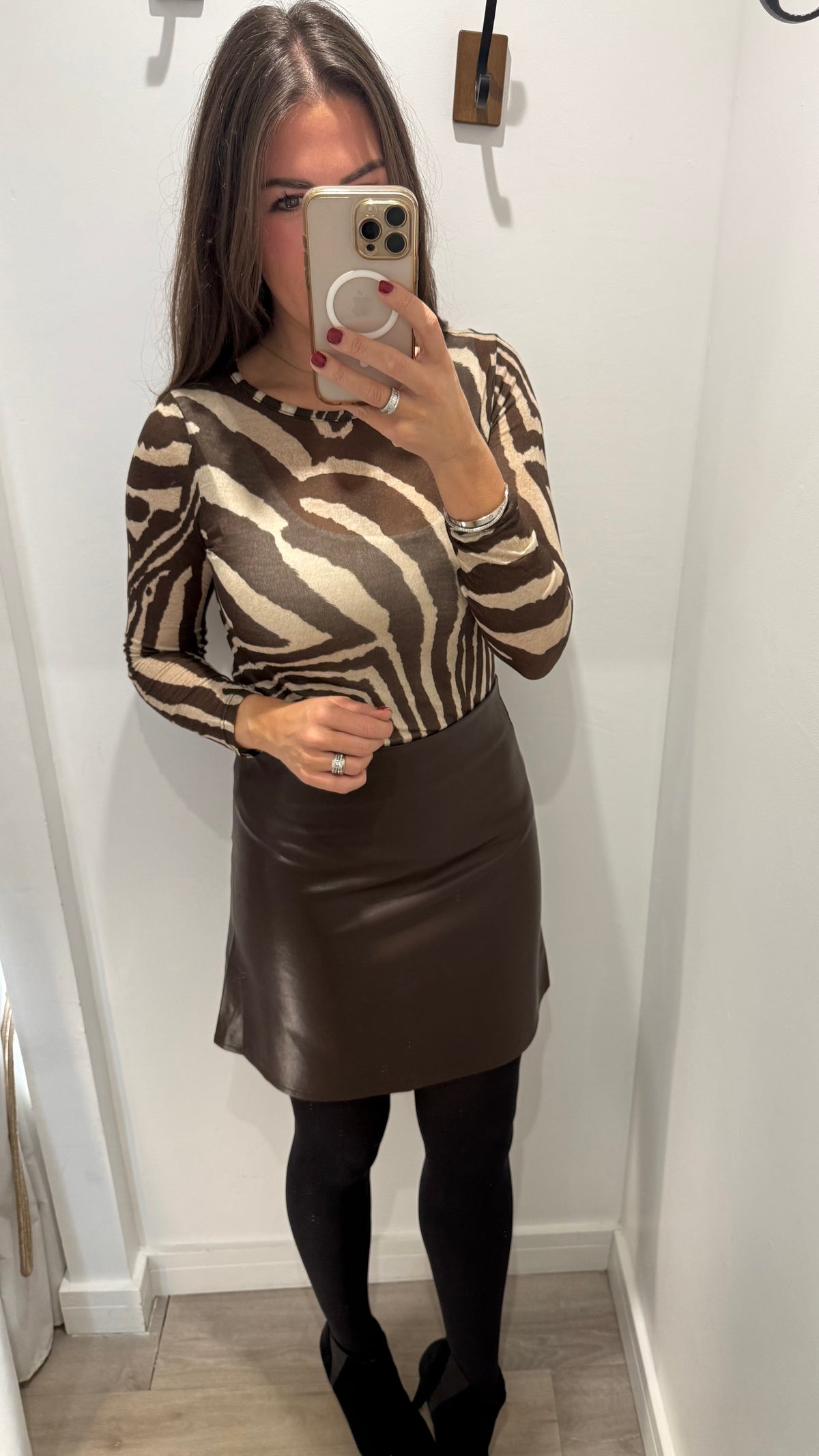 CHOCOLATE & NUDE ZEBRA PRINT CASHMERE MIX TOP