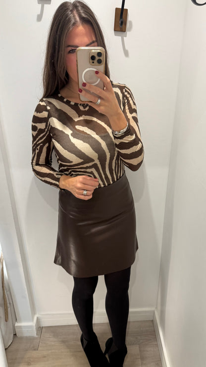 CHOCOLATE & NUDE ZEBRA PRINT CASHMERE MIX TOP