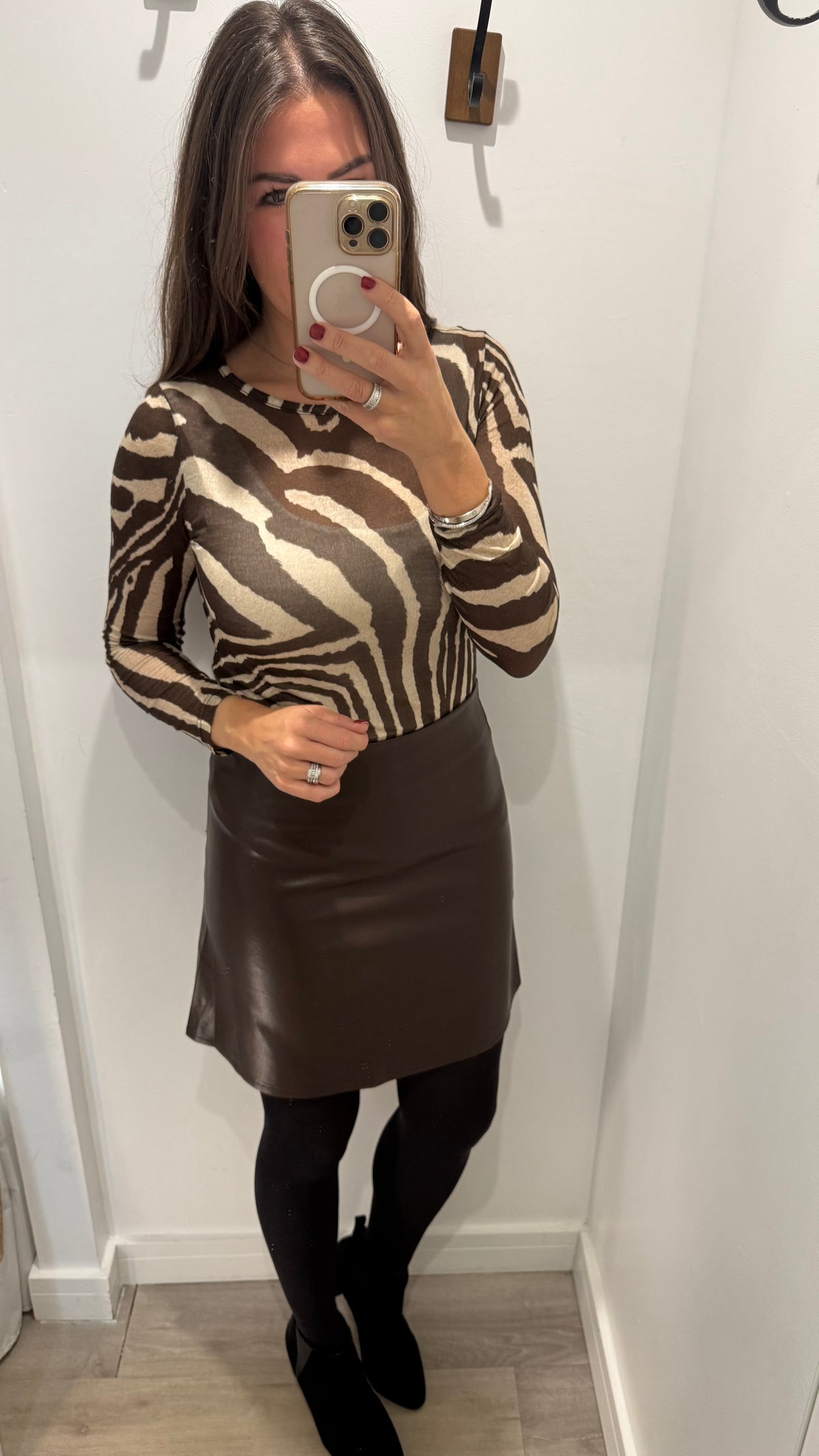 CHOCOLATE & NUDE ZEBRA PRINT CASHMERE MIX TOP