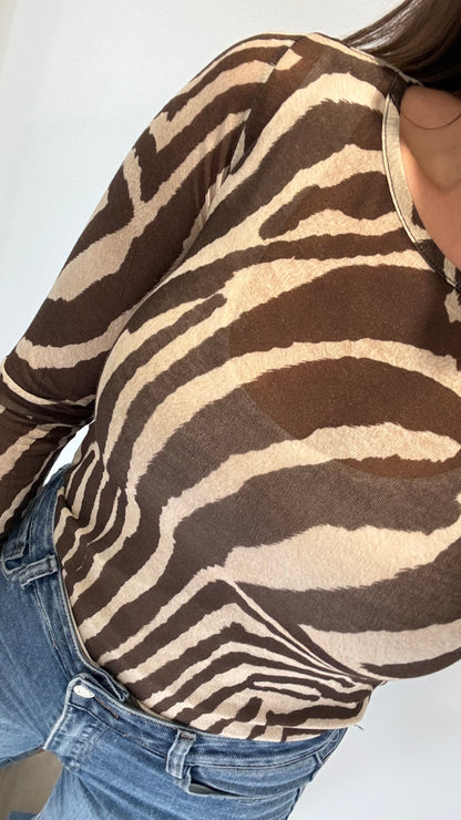 CHOCOLATE & NUDE ZEBRA PRINT CASHMERE MIX TOP