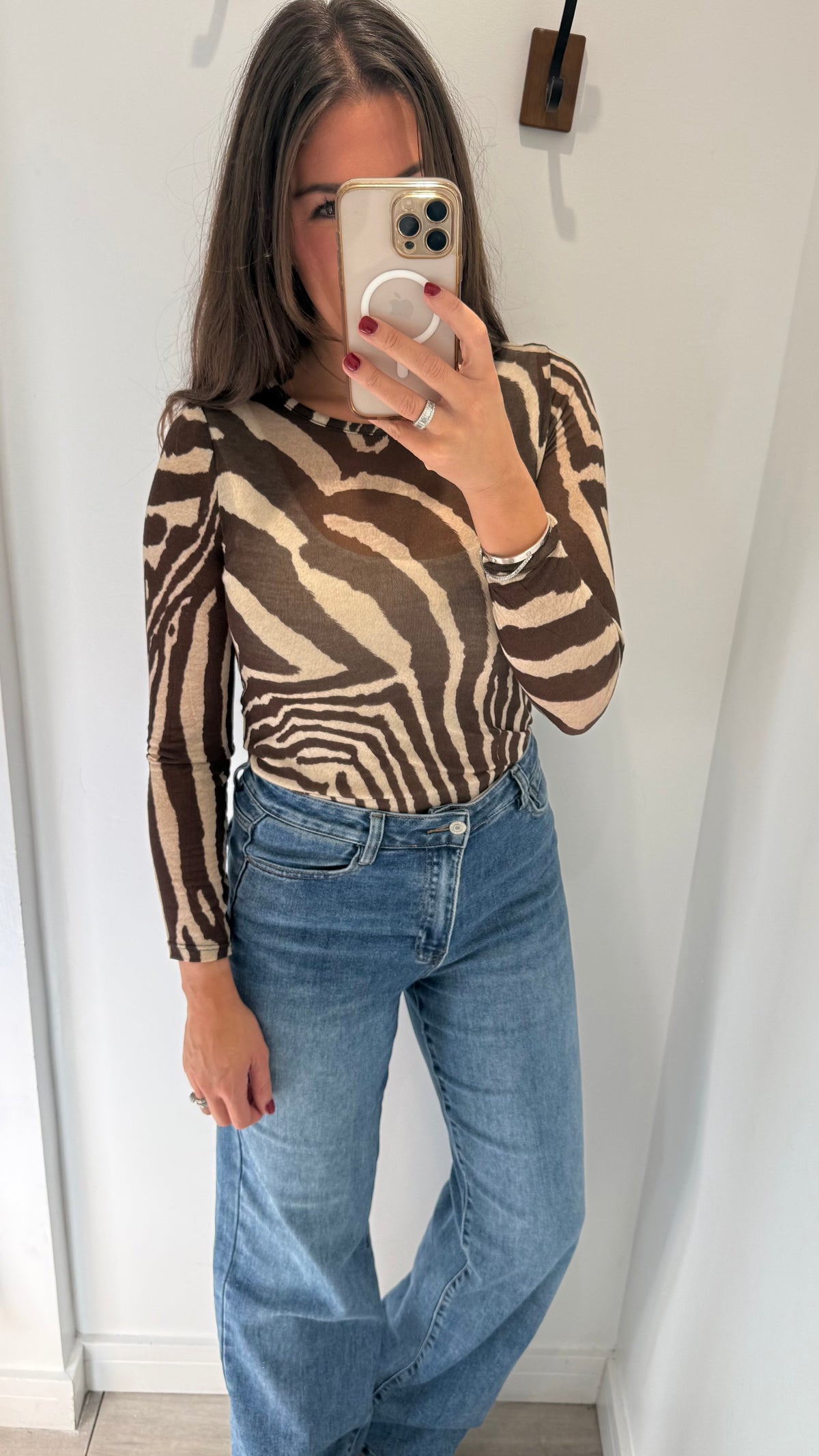 CHOCOLATE & NUDE ZEBRA PRINT CASHMERE MIX TOP