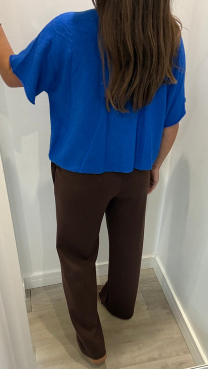 COBALT BLUE CREW NECK SHORT SLEEVE KNIT