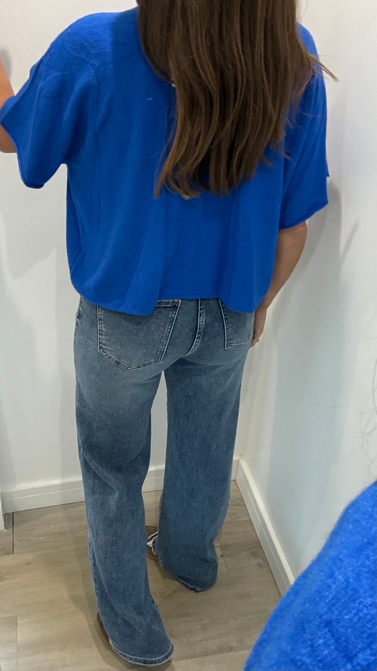 COBALT BLUE CREW NECK SHORT SLEEVE KNIT