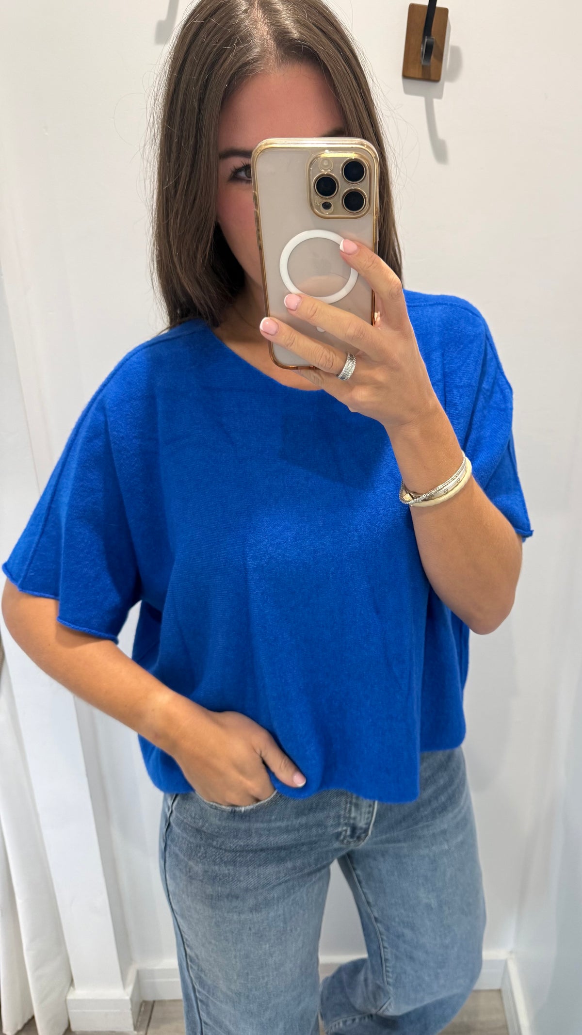 COBALT BLUE CREW NECK SHORT SLEEVE KNIT