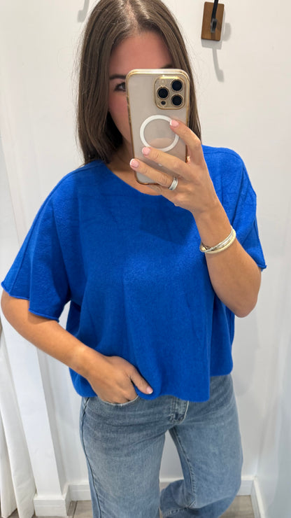 COBALT BLUE CREW NECK SHORT SLEEVE KNIT
