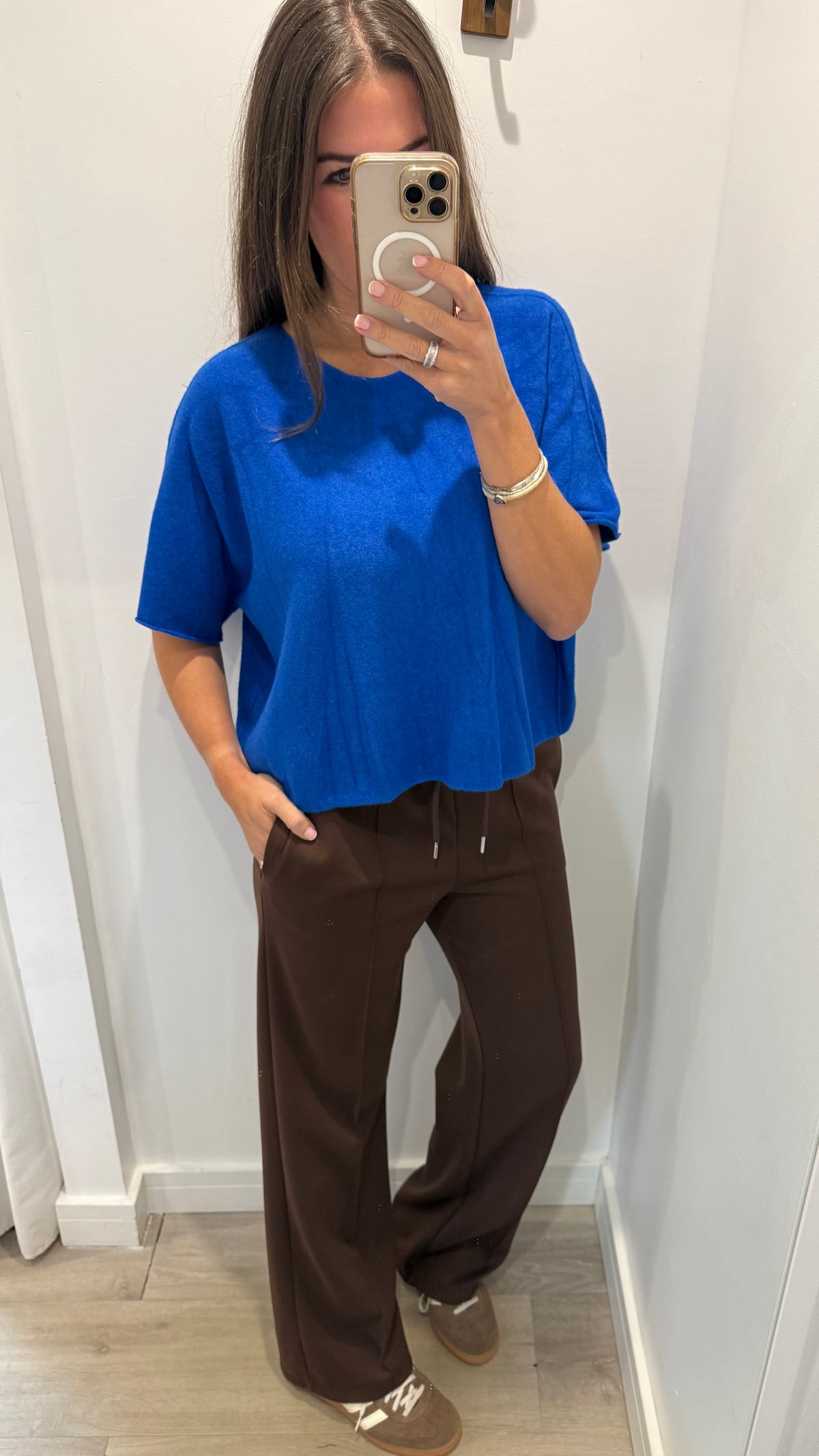 COBALT BLUE CREW NECK SHORT SLEEVE KNIT