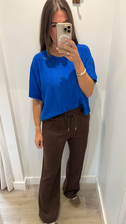COBALT BLUE CREW NECK SHORT SLEEVE KNIT