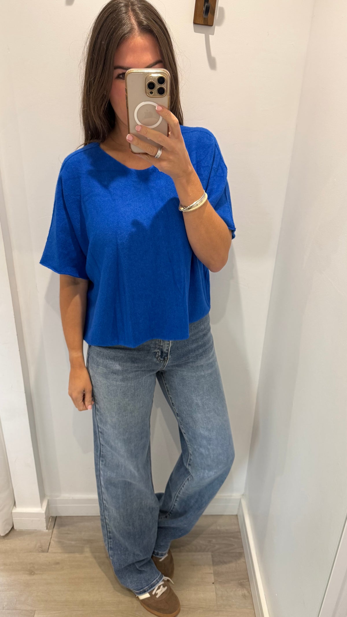 COBALT BLUE CREW NECK SHORT SLEEVE KNIT
