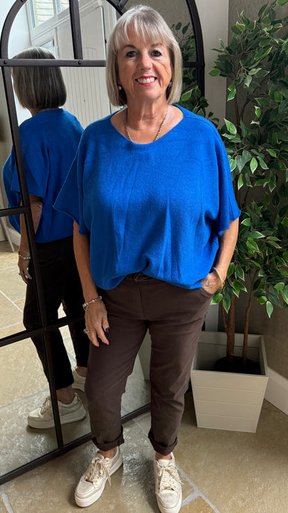COBALT BLUE CREW NECK SHORT SLEEVE KNIT