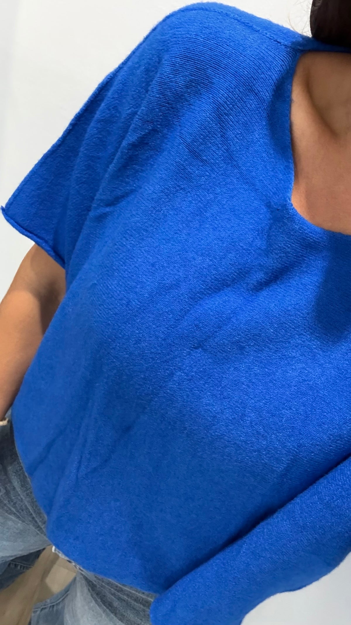 COBALT BLUE CREW NECK SHORT SLEEVE KNIT