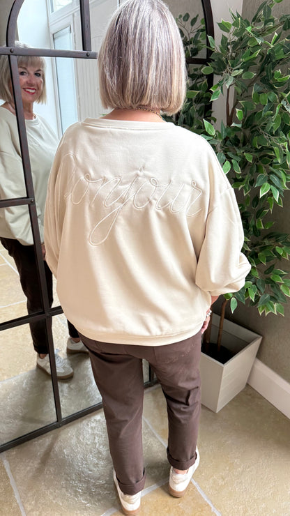 CREAM BONJOUR SLOGAN SWEAT