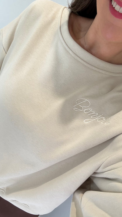 CREAM BONJOUR SLOGAN SWEAT
