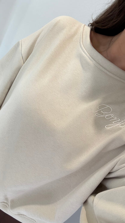 CREAM BONJOUR SLOGAN SWEAT