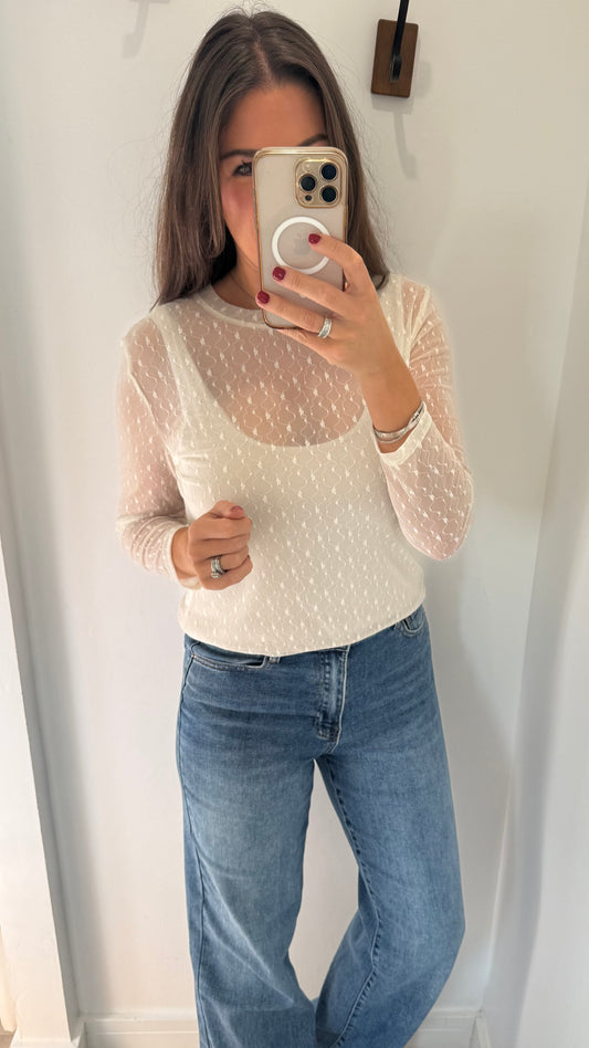 CREAM FLORAL TEXTURED SHEER TOP