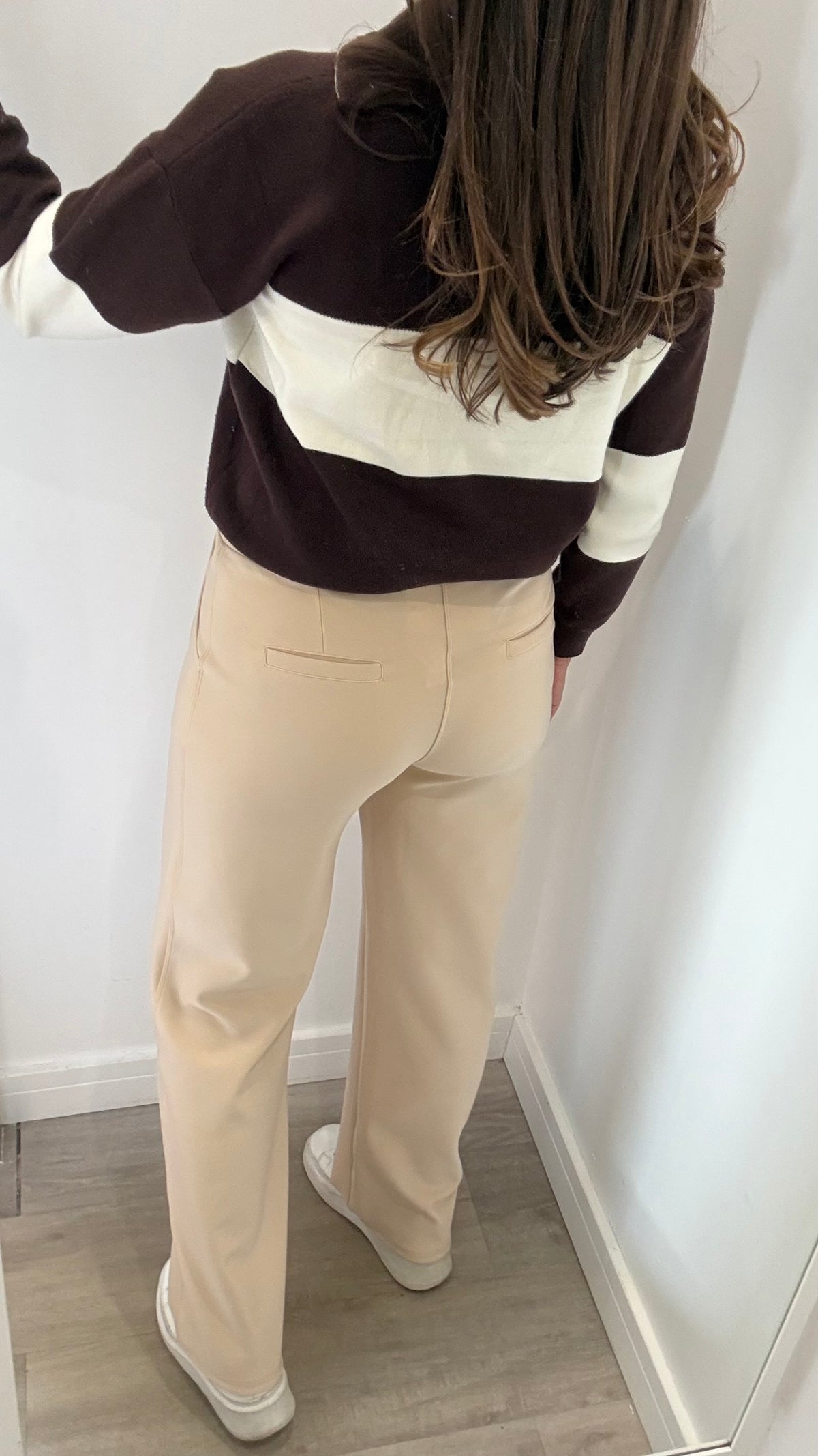 CREAM TAILORED STRETCHY SMART PULL-ON TROUSERS