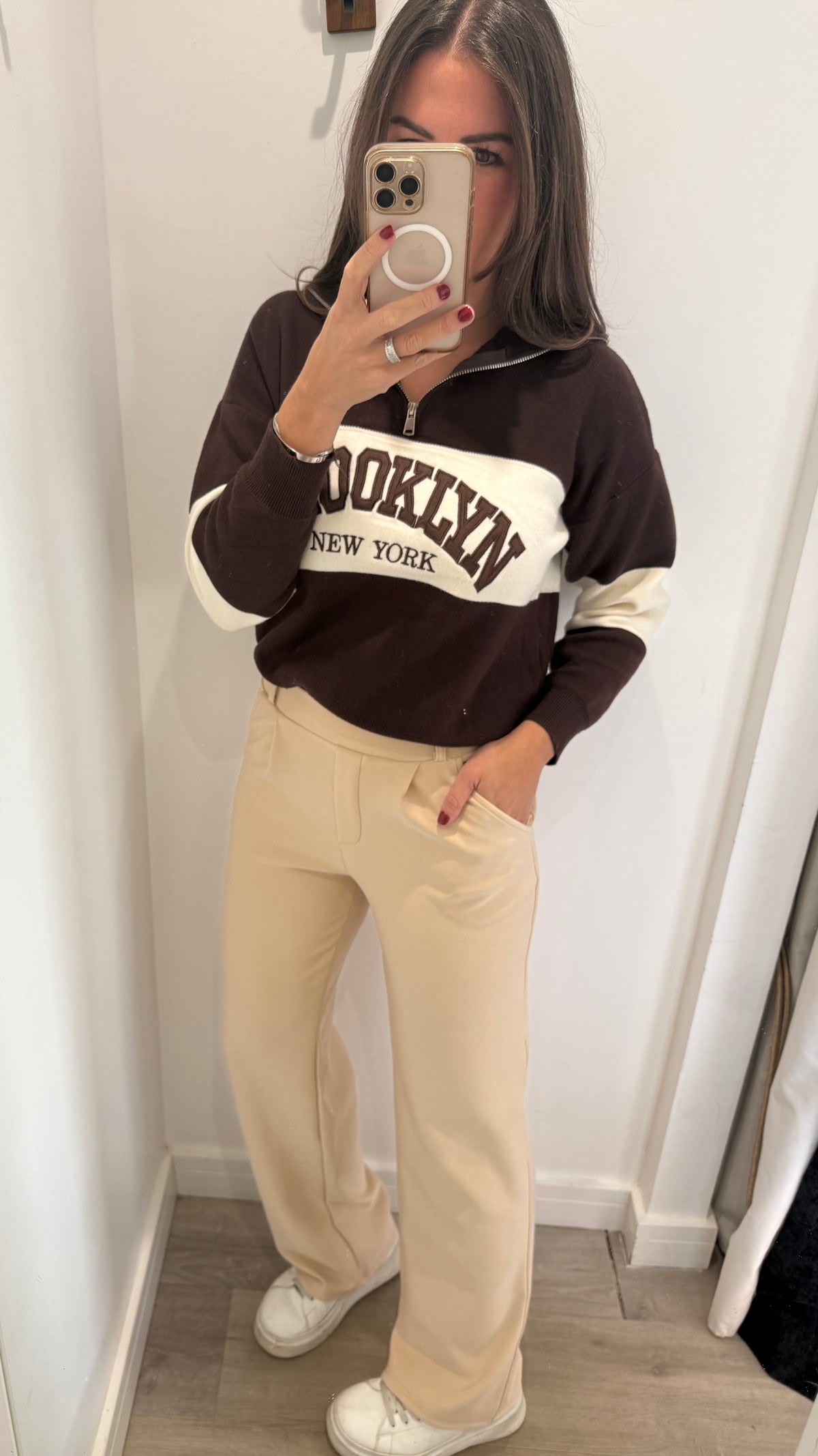 CREAM TAILORED STRETCHY SMART PULL-ON TROUSERS