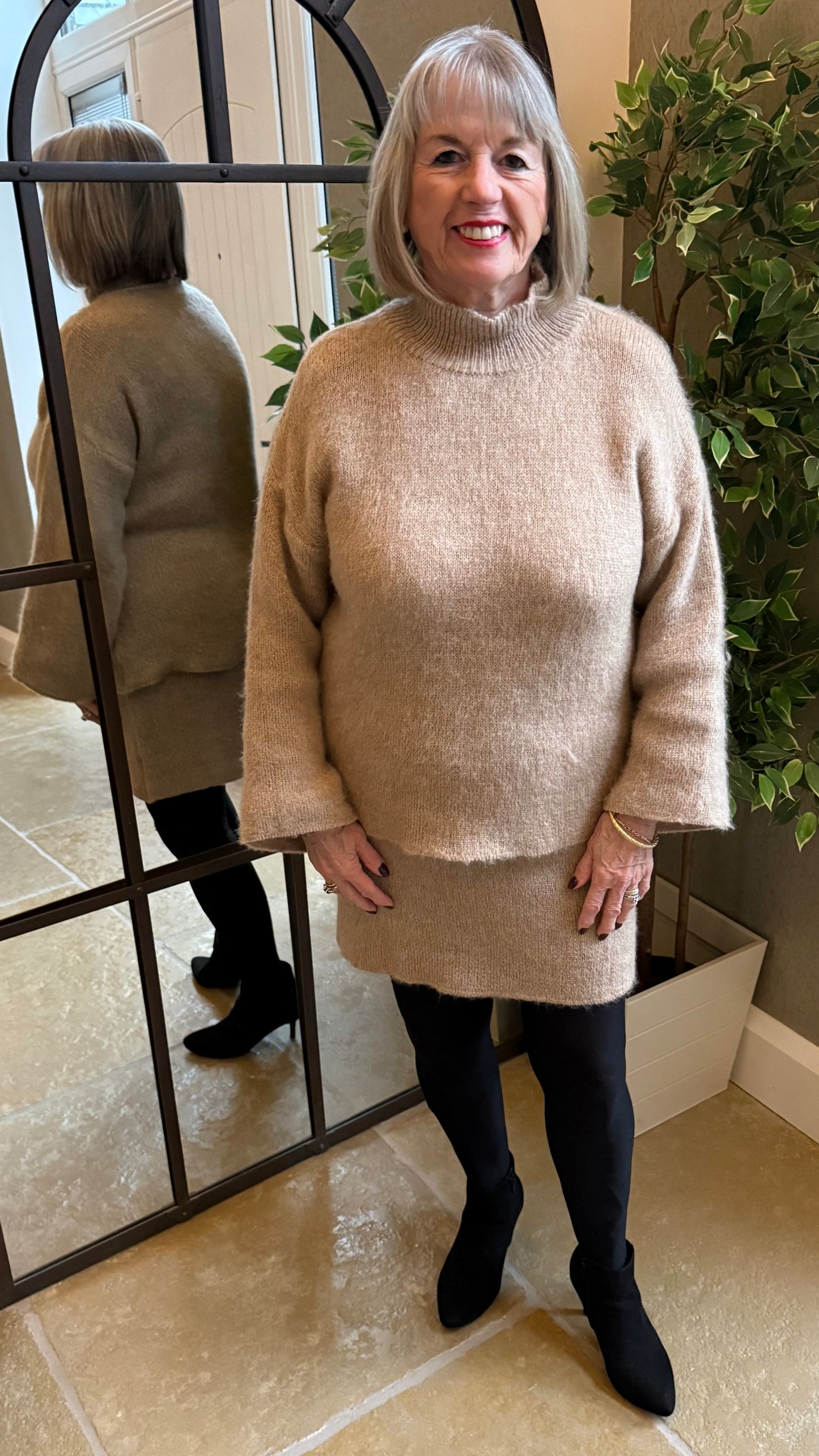 CAMEL KNIT SKIRT & TURTLENECK JUMPER CO-ORD