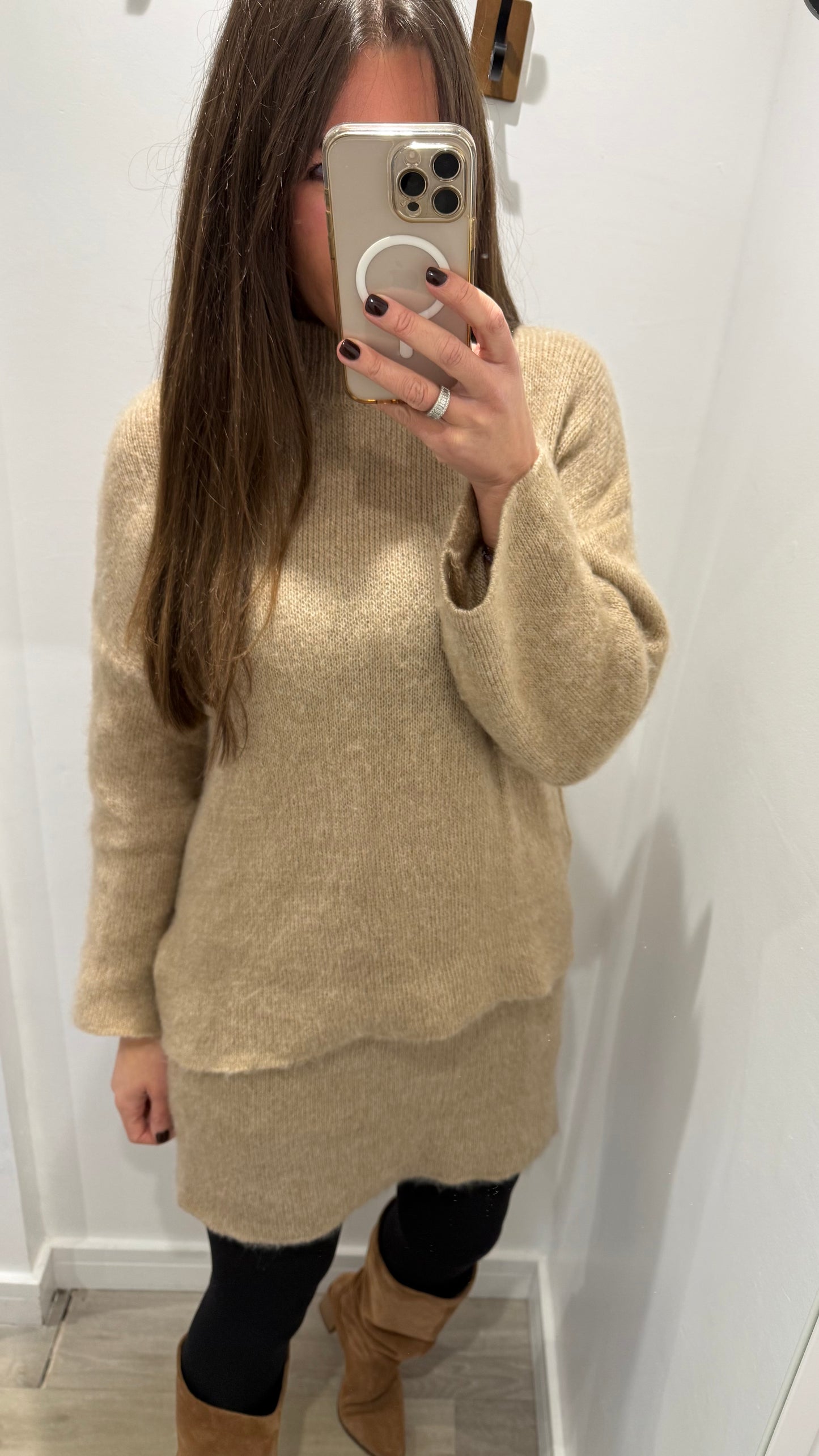 CAMEL KNIT SKIRT & TURTLENECK JUMPER CO-ORD