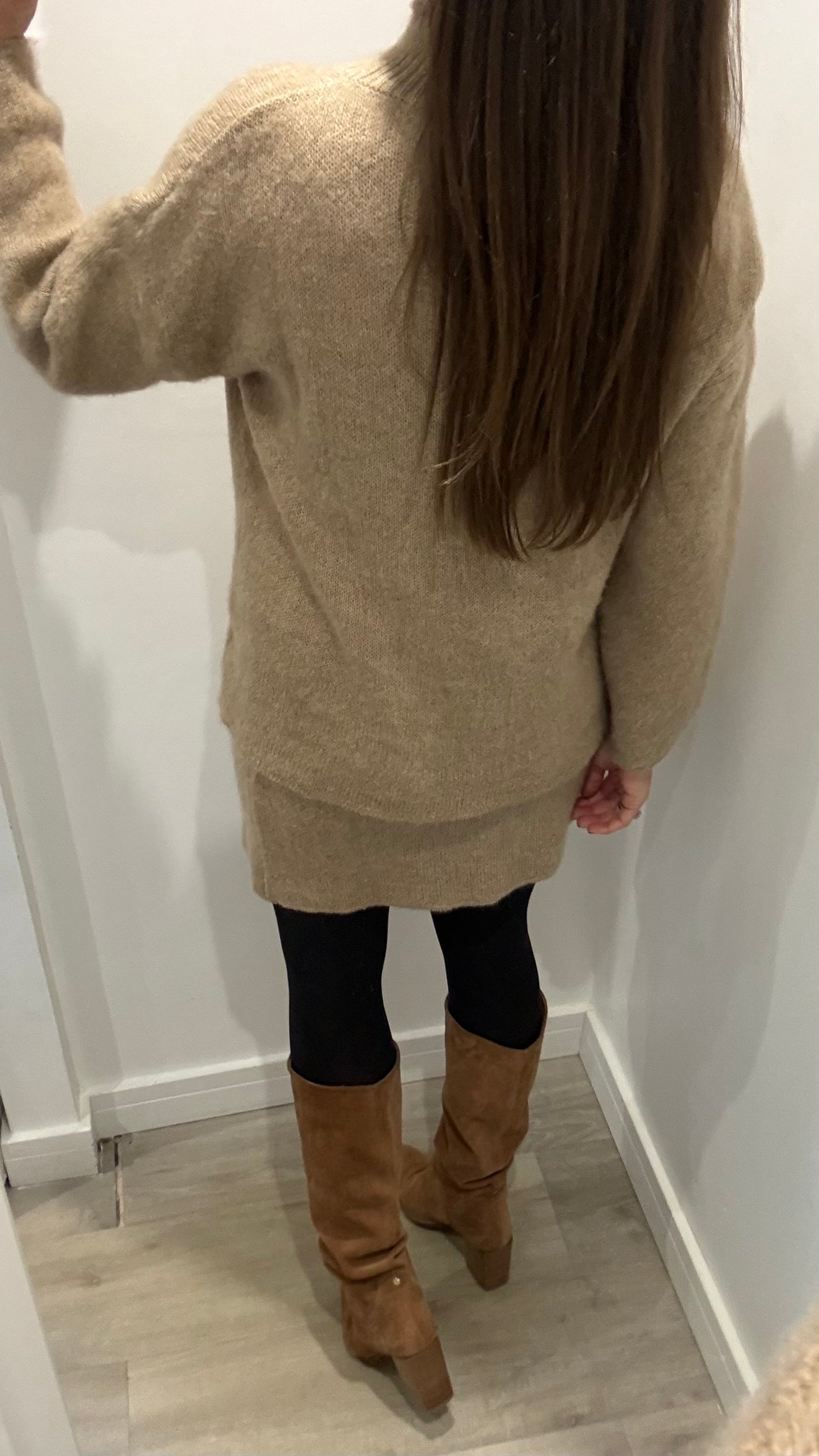 CAMEL KNIT SKIRT & TURTLENECK JUMPER CO-ORD