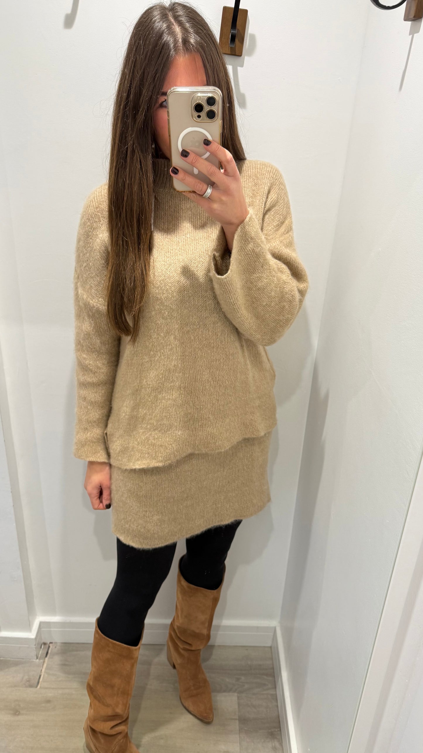 CAMEL KNIT SKIRT & TURTLENECK JUMPER CO-ORD