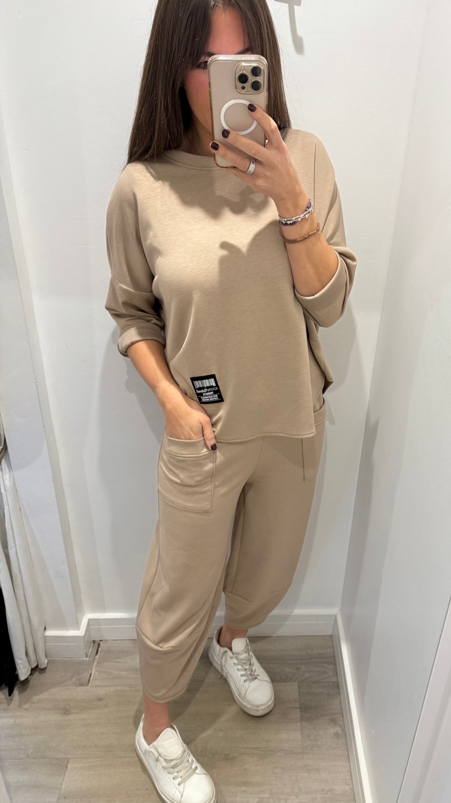 CAMEL NATURAL LOUNGE SET - BARREL BOTTOMS & SCOOP HEM TOP